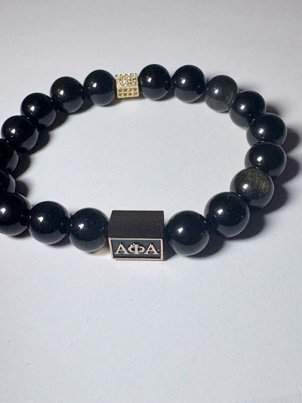 Gold Obsidian Beaded Men’s Bracelet with Gold Accent